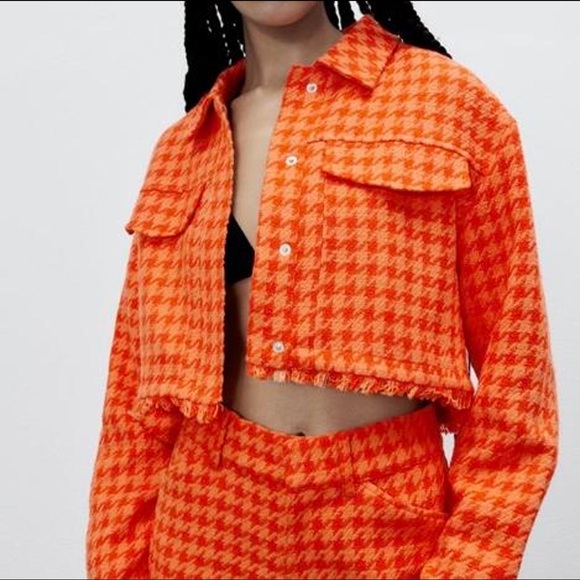 Zara Jackets & Blazers - 🍊 ZARA Cropped Houndstooth Jacket | Orange | Size M